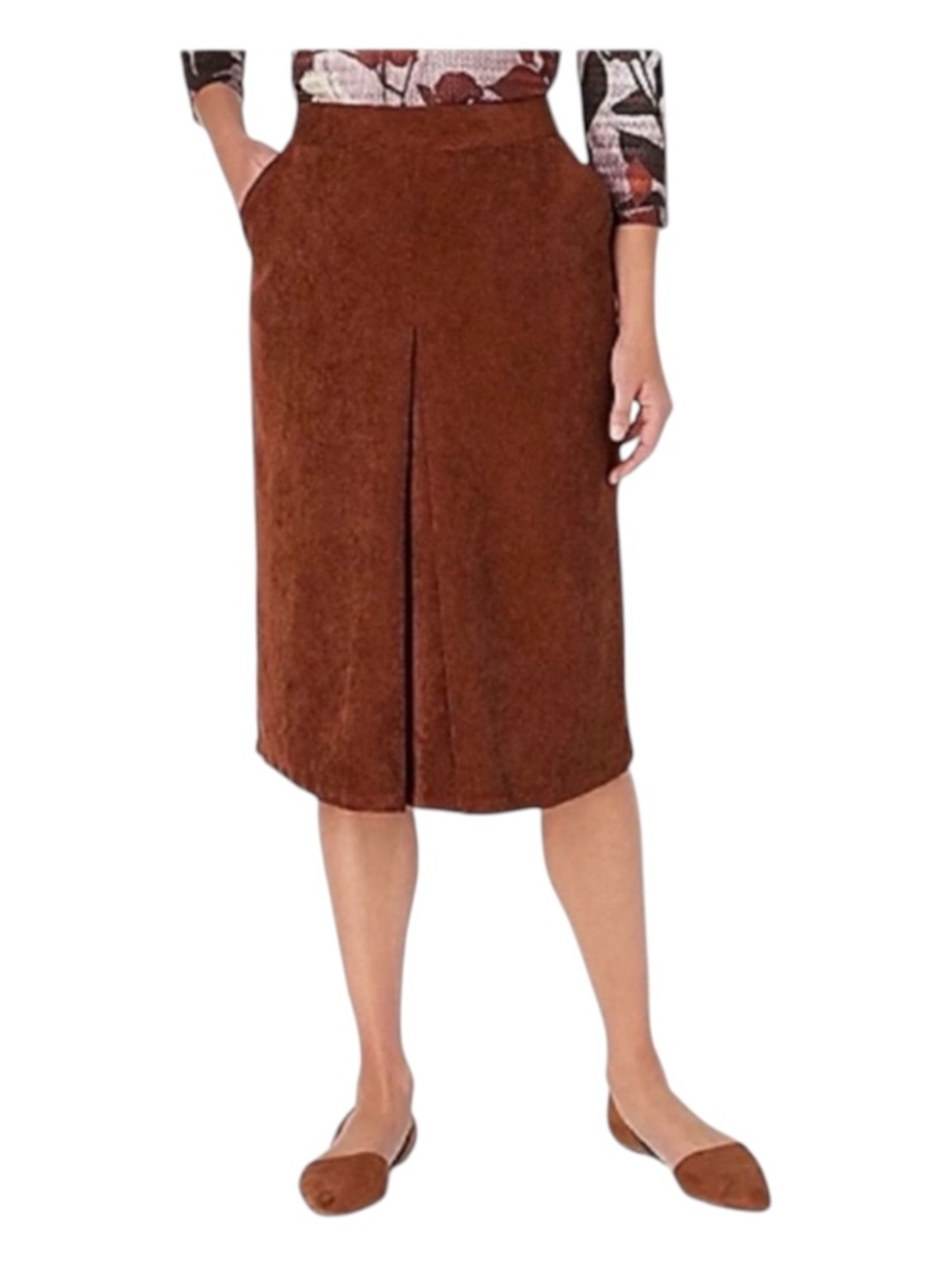 CHRISTOPHER & BANKS Inverted Box Pleat Corduroy Midi Skirt, Size 6P.